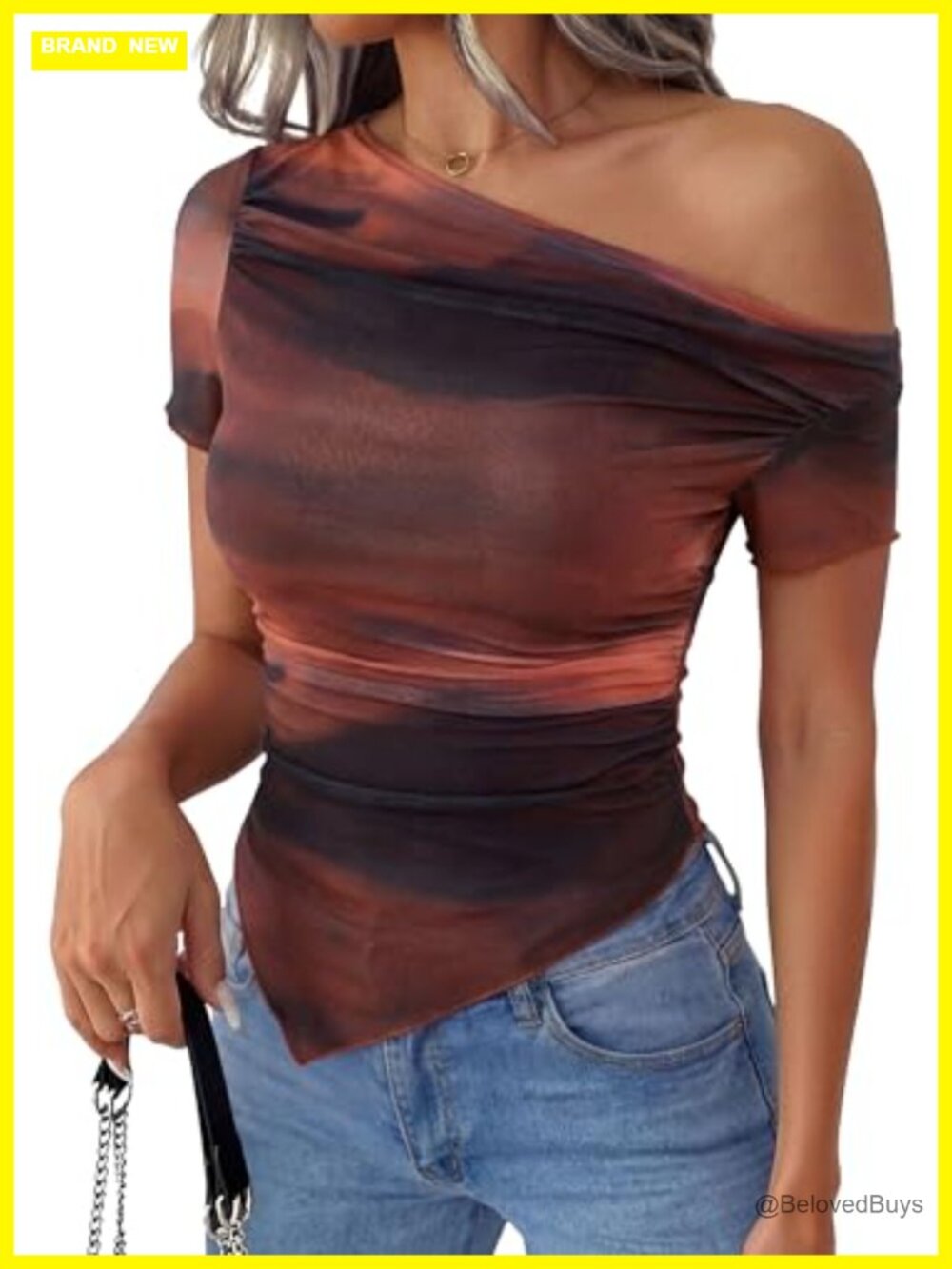 Mesh Off The Shoulder Top Slim Fit Short Sleeve Asymmetrical Ruched Y2k Blouse